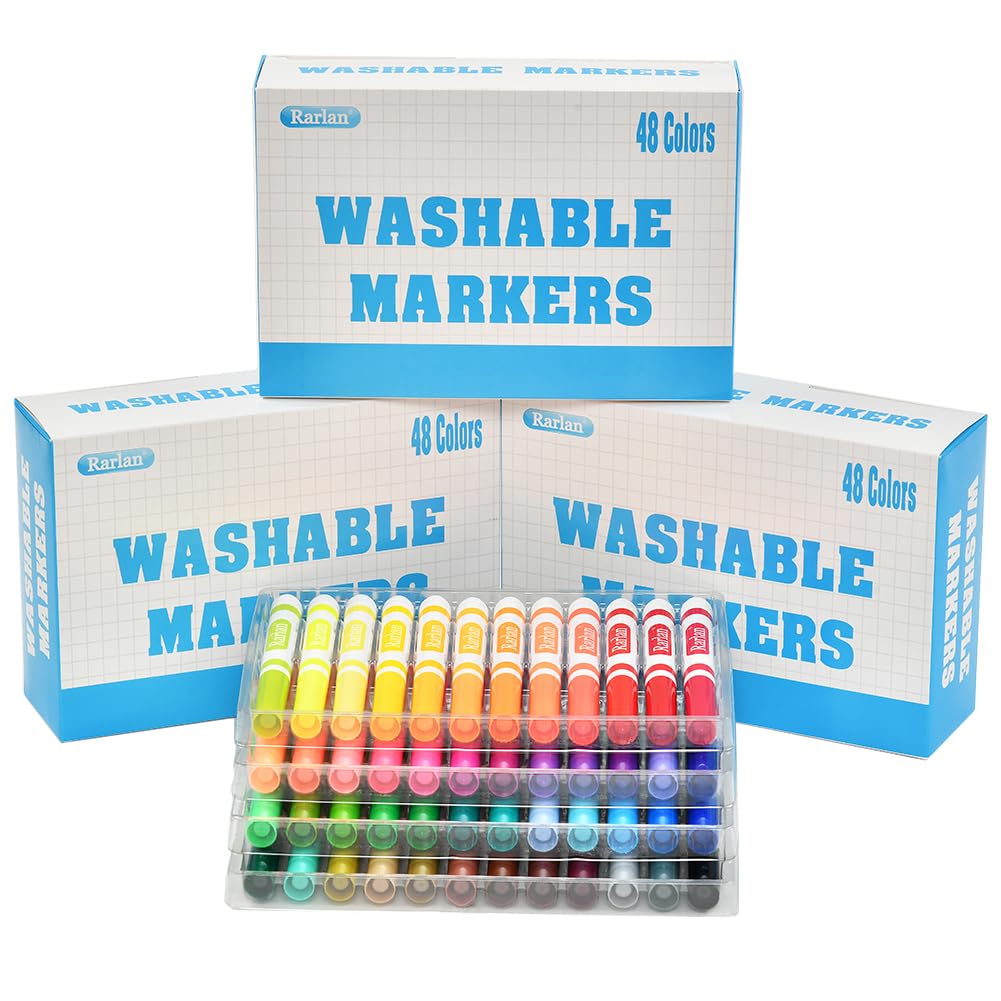 Rarlan Washable Markers Bulk – 144 Count, 48 Colors in 3 Boxes