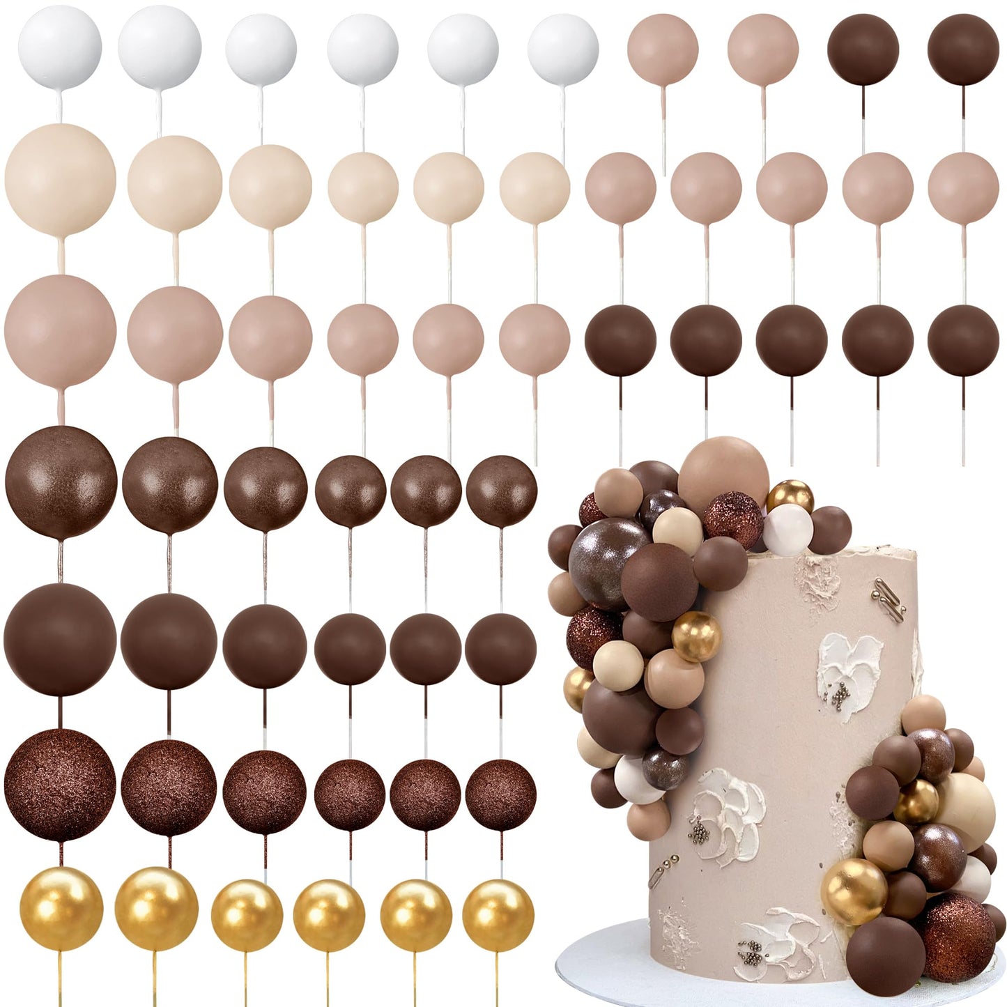 RASSLISA 56 Pcs Ball Cake Picks - Colorful Ball Topper Set for Birthday & Wedding Parties