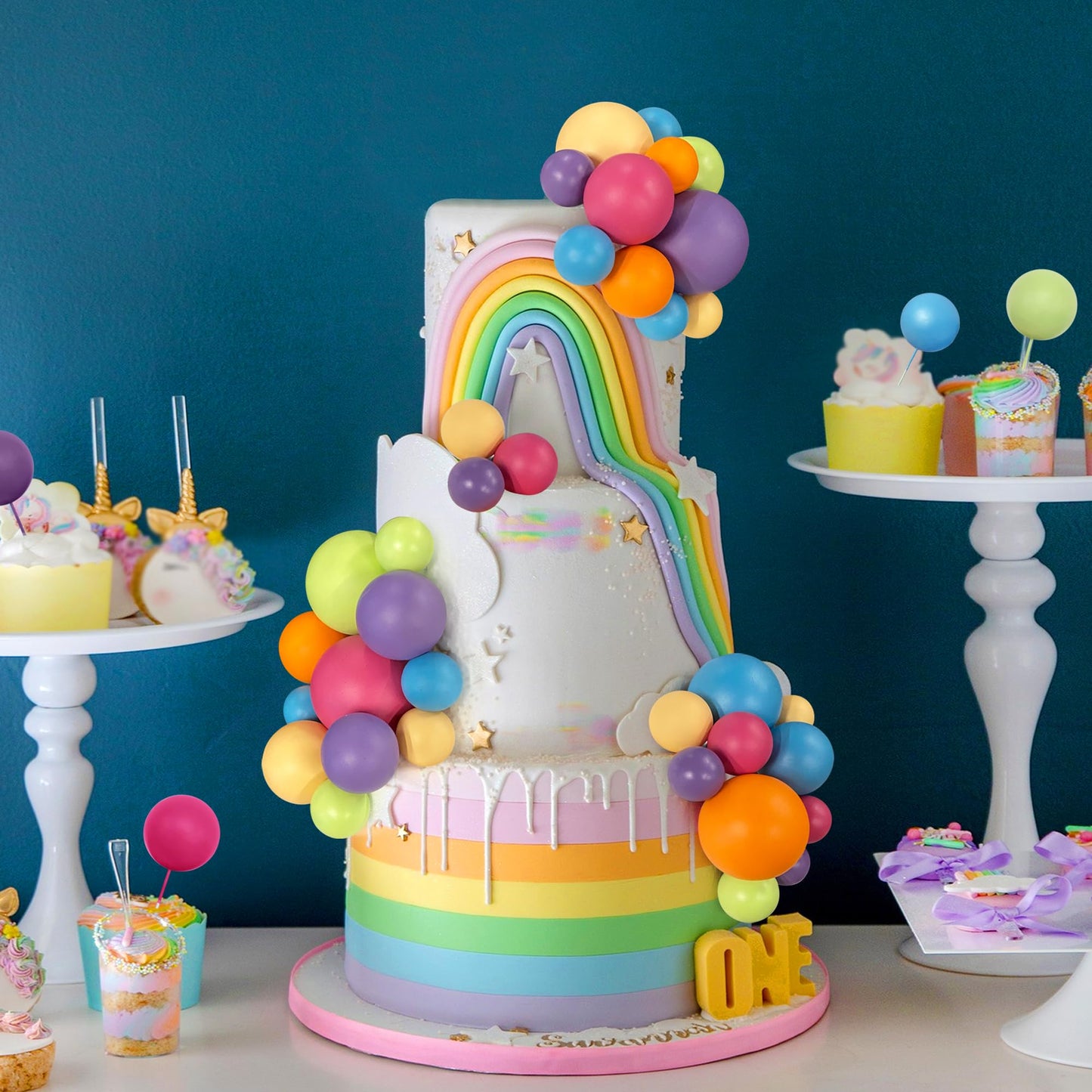 RASSLISA 56 Pcs Ball Cake Picks – Colorful Ball Topper Set in Six Colors, Four Sizes