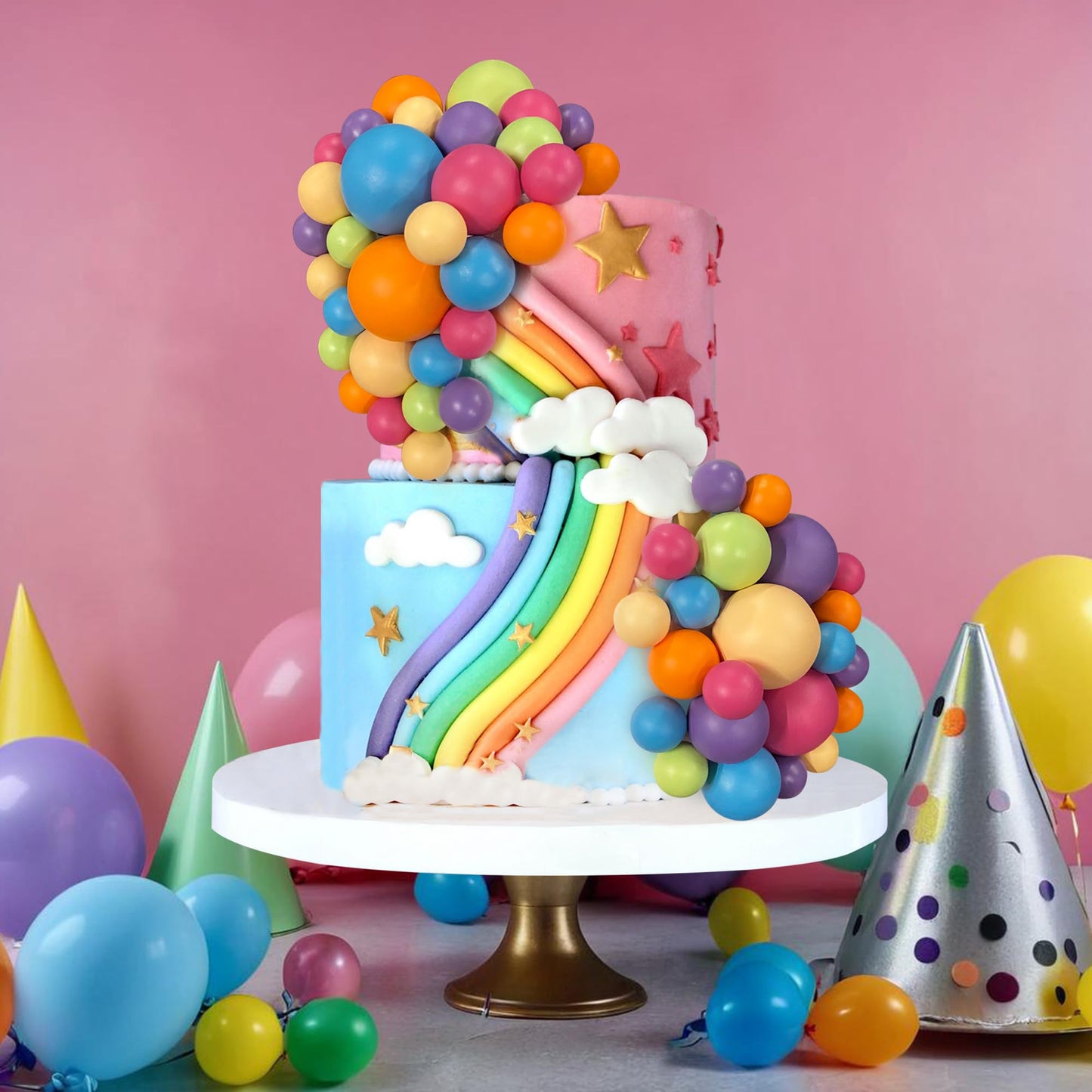 RASSLISA 56 Pcs Ball Cake Picks – Colorful Ball Topper Set in Six Colors, Four Sizes