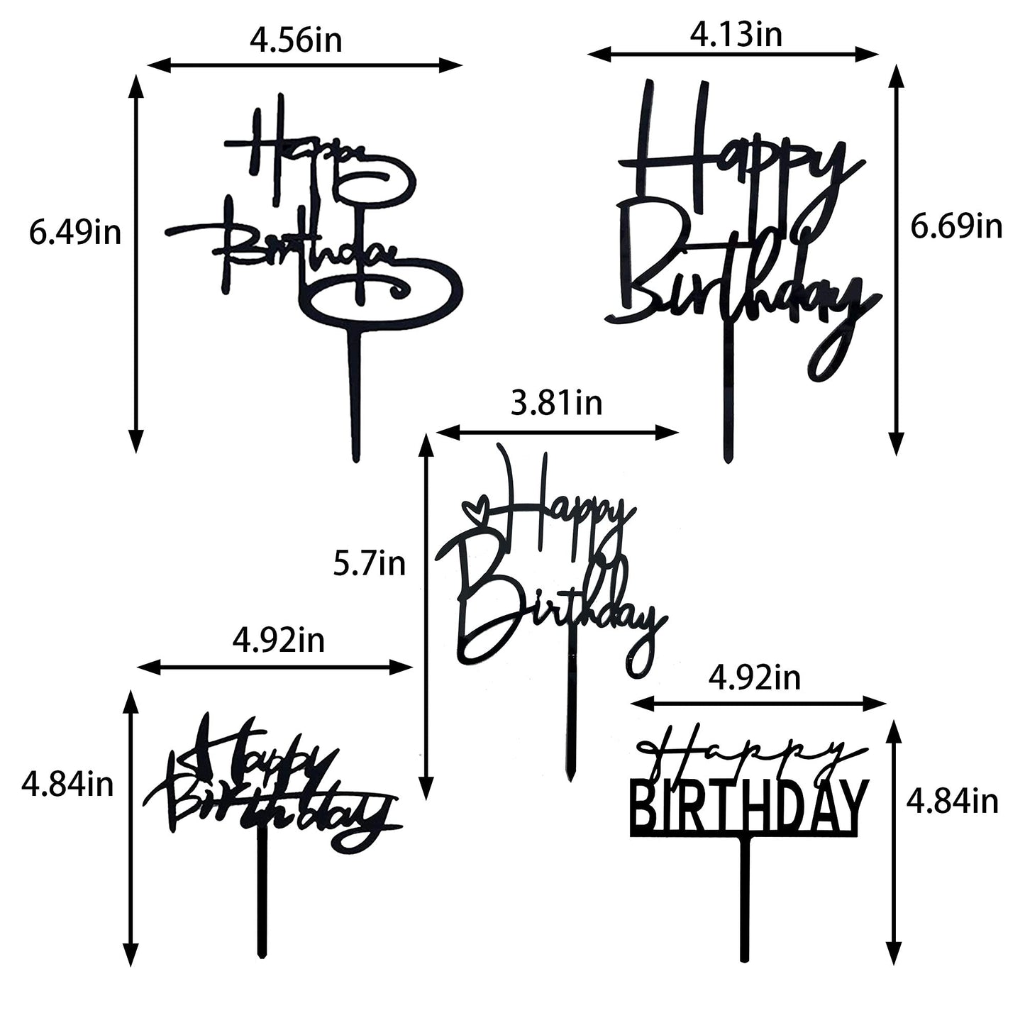 RASSLISA 10 Pcs Black Happy Birthday Cake Topper – Acrylic Cupcake Picks