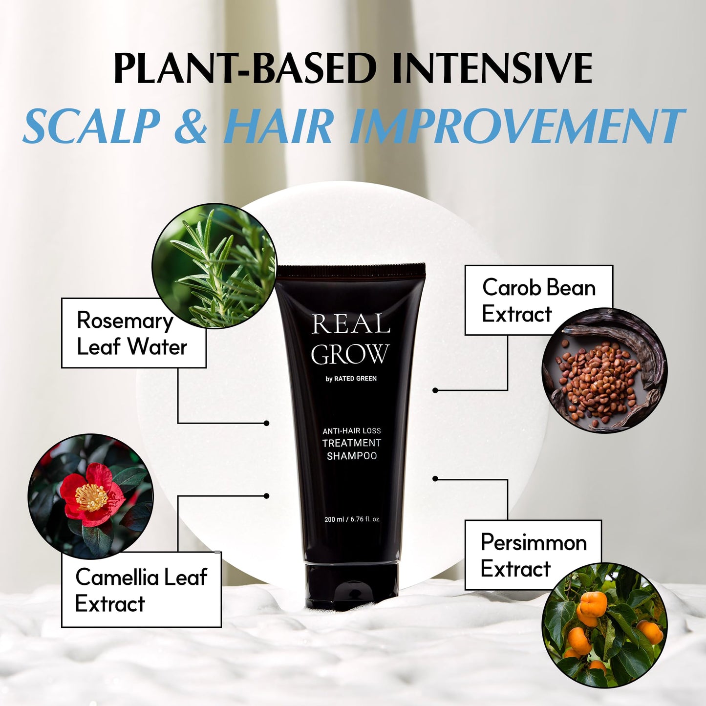 RATED GREEN Real Grow Anti Hair Loss Treatment | Rosemary Cream Shampoo for Thinning Hair – 6.76 fl oz
