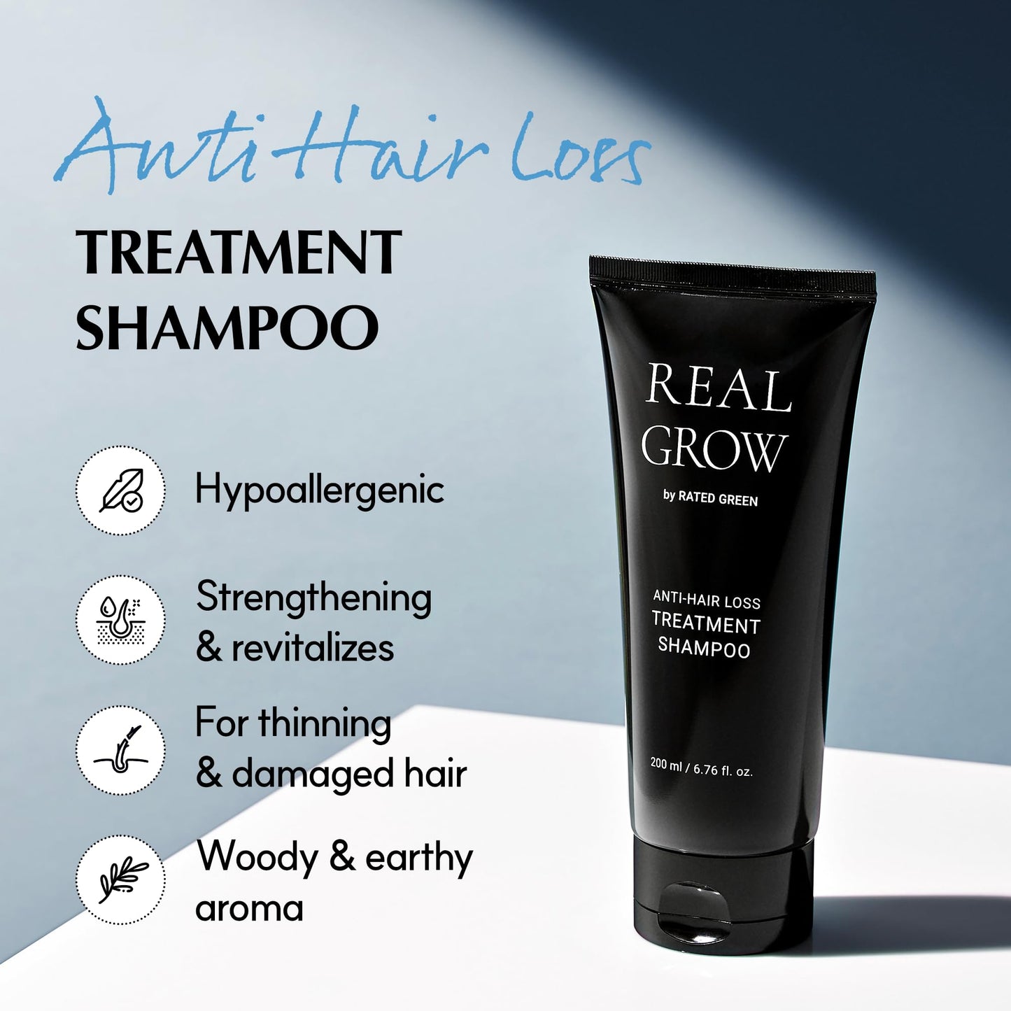RATED GREEN Real Grow Anti Hair Loss Treatment | Rosemary Cream Shampoo for Thinning Hair – 6.76 fl oz