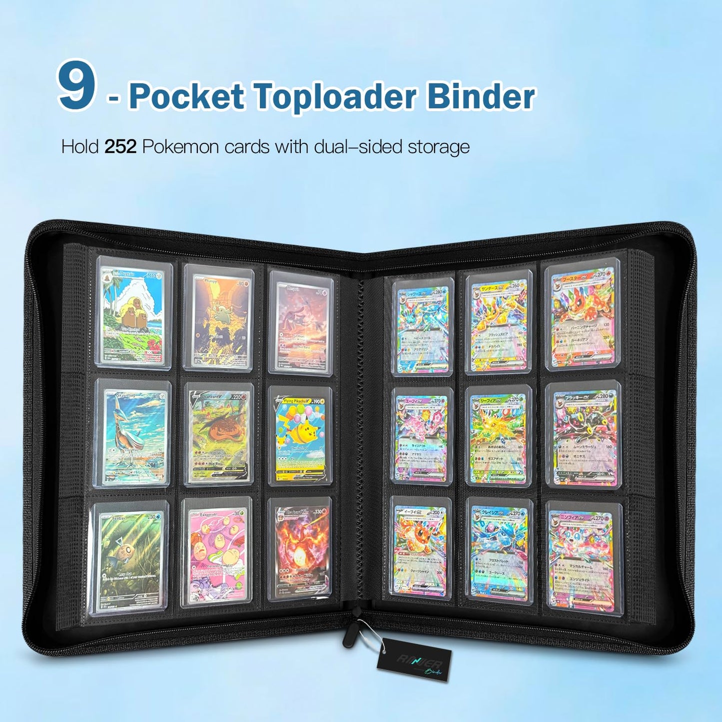 Ravaver Toploader Binder – Oversized 9-Pocket 252-Sleeve Trading Card Holder (3x4 Toploader) – Turtle Edition