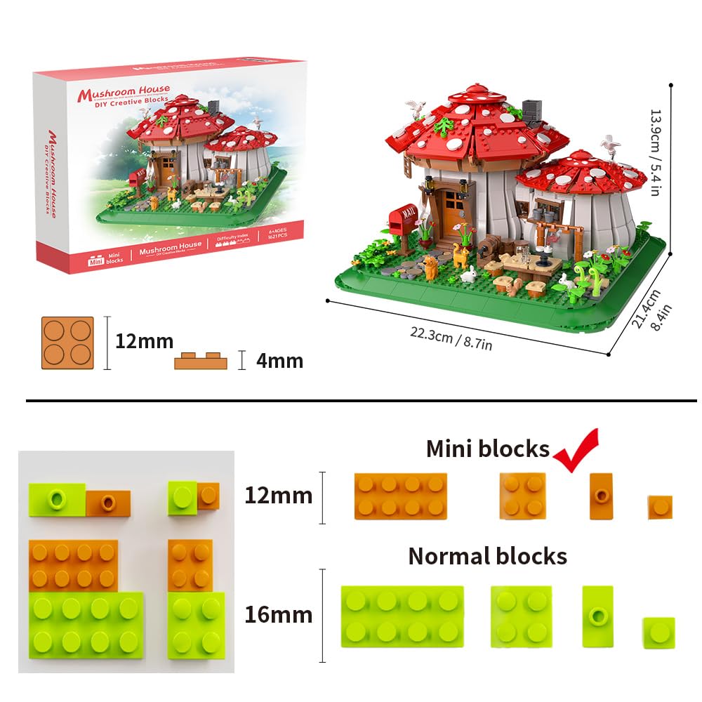 RAVAYO Mushroom House Blocks – 1621 Pcs, Gift for Adults & Teens