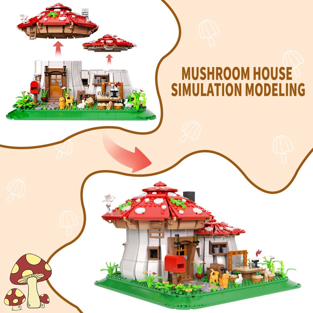 RAVAYO Mushroom House Blocks – 1621 Pcs, Gift for Adults & Teens