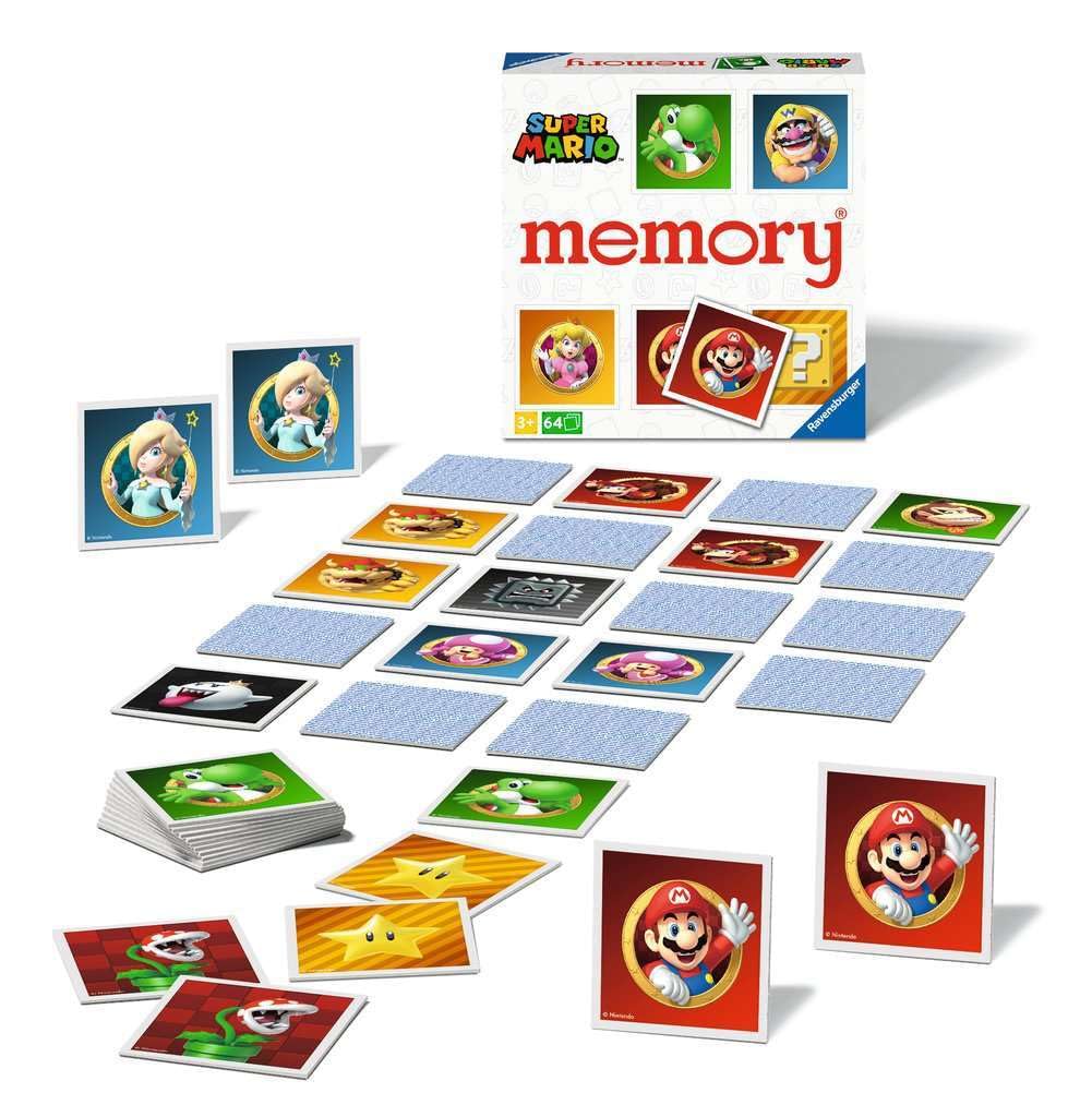 Ravensburger Super Mario Large Memory Game - 64 Cards, 32 Pairs for Kids 3+ | Family Travel Fun