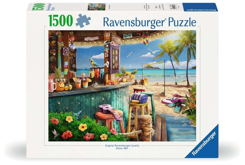 Ravensburger Beach Bar Breezes 1500-Piece Puzzle | Vivid Tiki Bar on the Beach