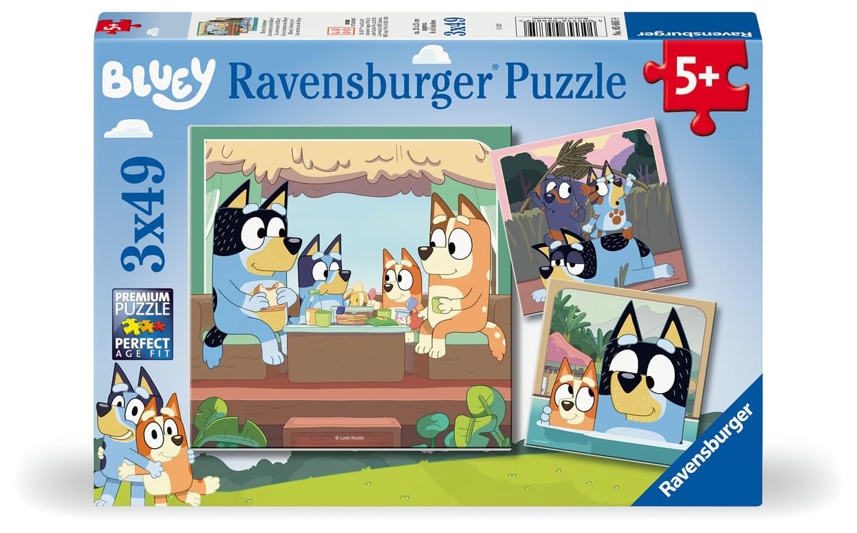 Ravensburger Bluey Toys - 3x 49-Piece Puzzles for Kids 5+