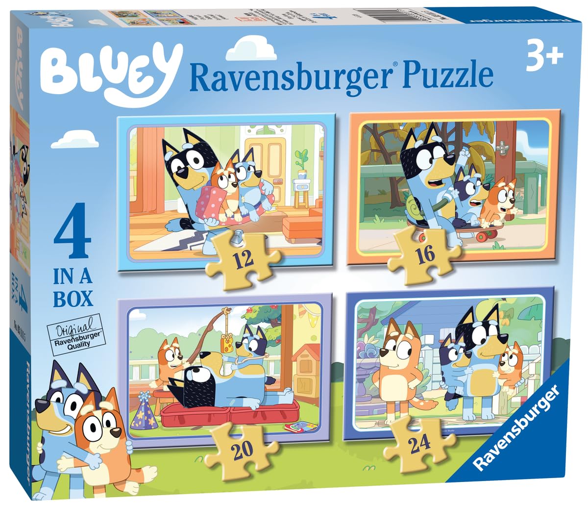 Ravensburger Bluey 4-in-Box Puzzles for Kids 3+ – 12, 16, 20 & 24 Pieces