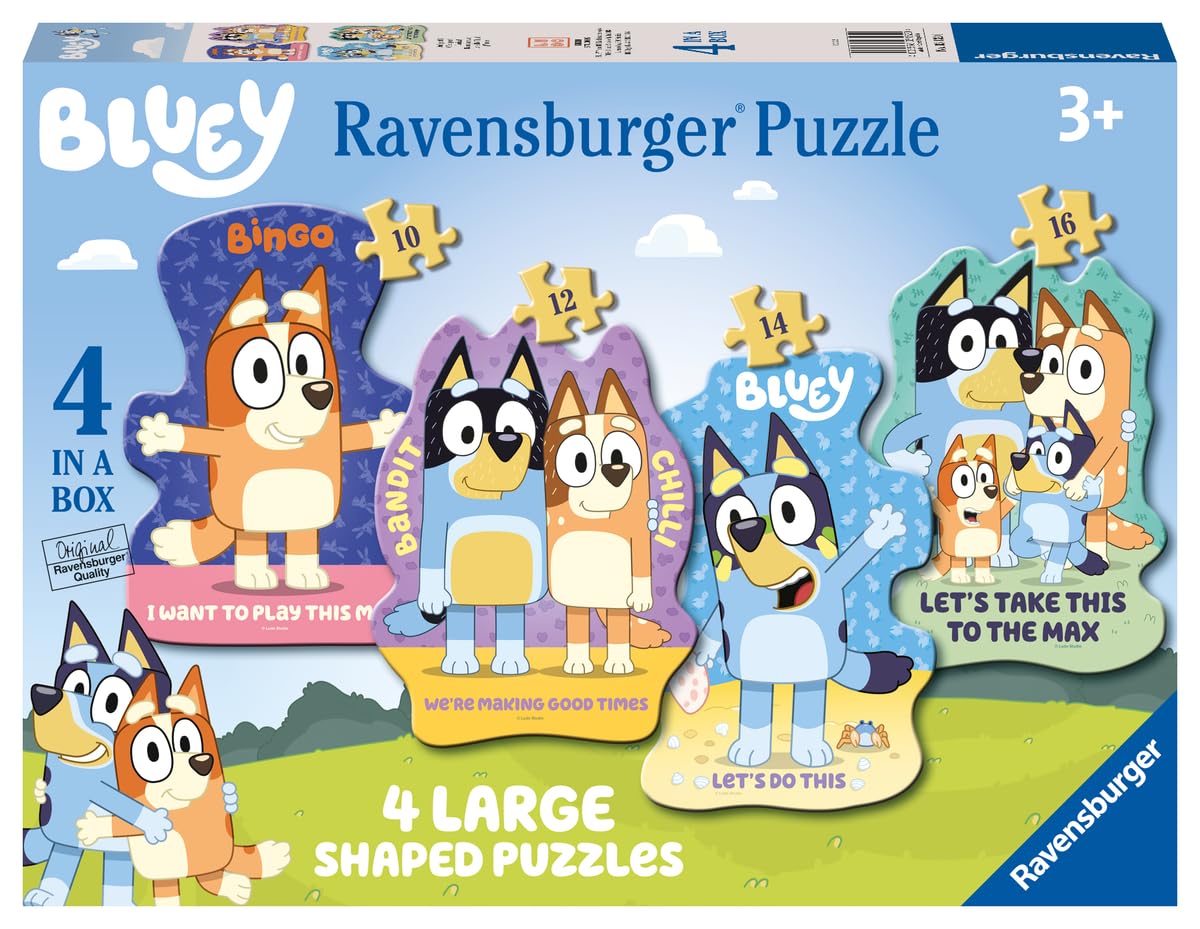 Ravensburger Bluey Puzzles - 4 Large Shaped Jigsaws (10, 12, 14, 16 pcs) for Kids 3+