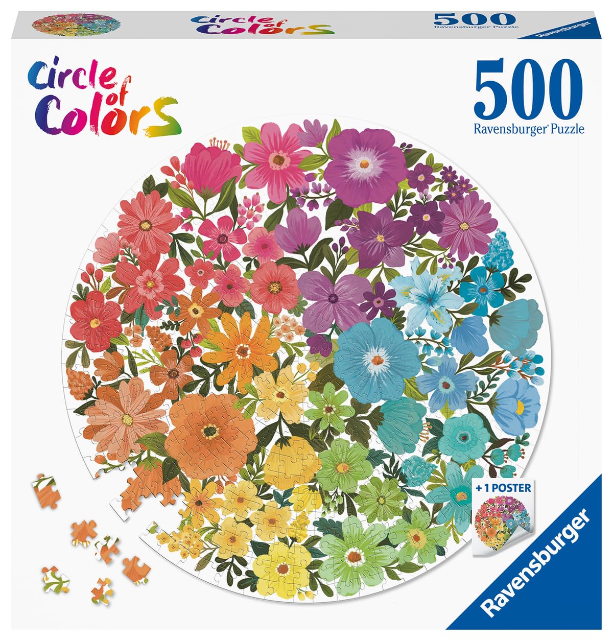 Ravensburger Circle of Colors: Flowers 500-Piece Round Puzzle | FSC-Certified