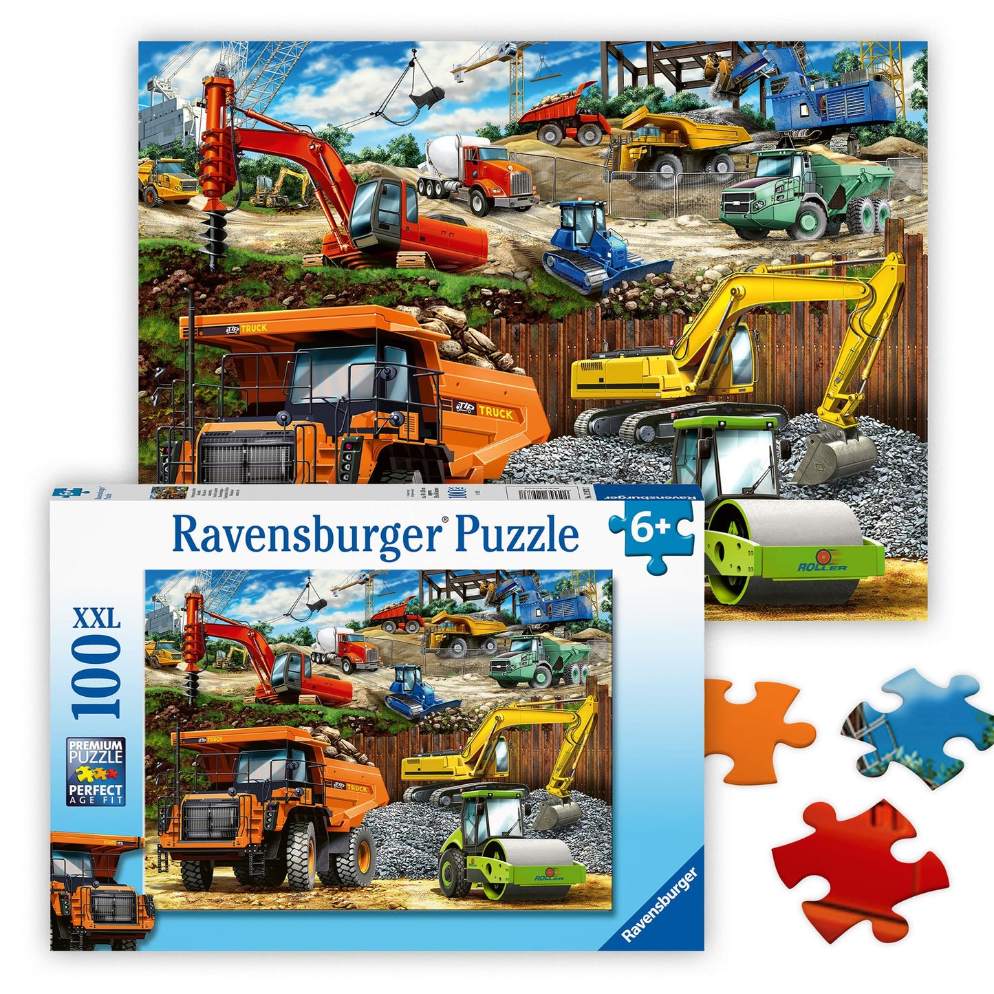 Ravensburger Construction Vehicles 100-Piece Jigsaw Puzzle – Colorful Scene with Dump Truck, Crane & More | Screen-Free Fun