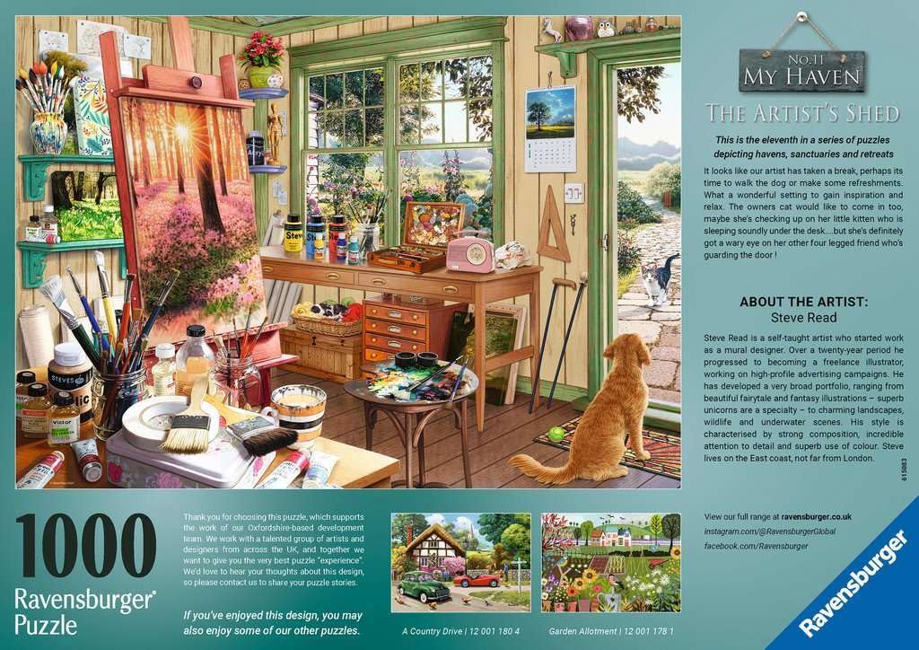 Ravensburger My Haven Artist's Shed 1000-Piece Puzzle | Unique Pieces, Softclick Technology, Eco-Friendly Materials