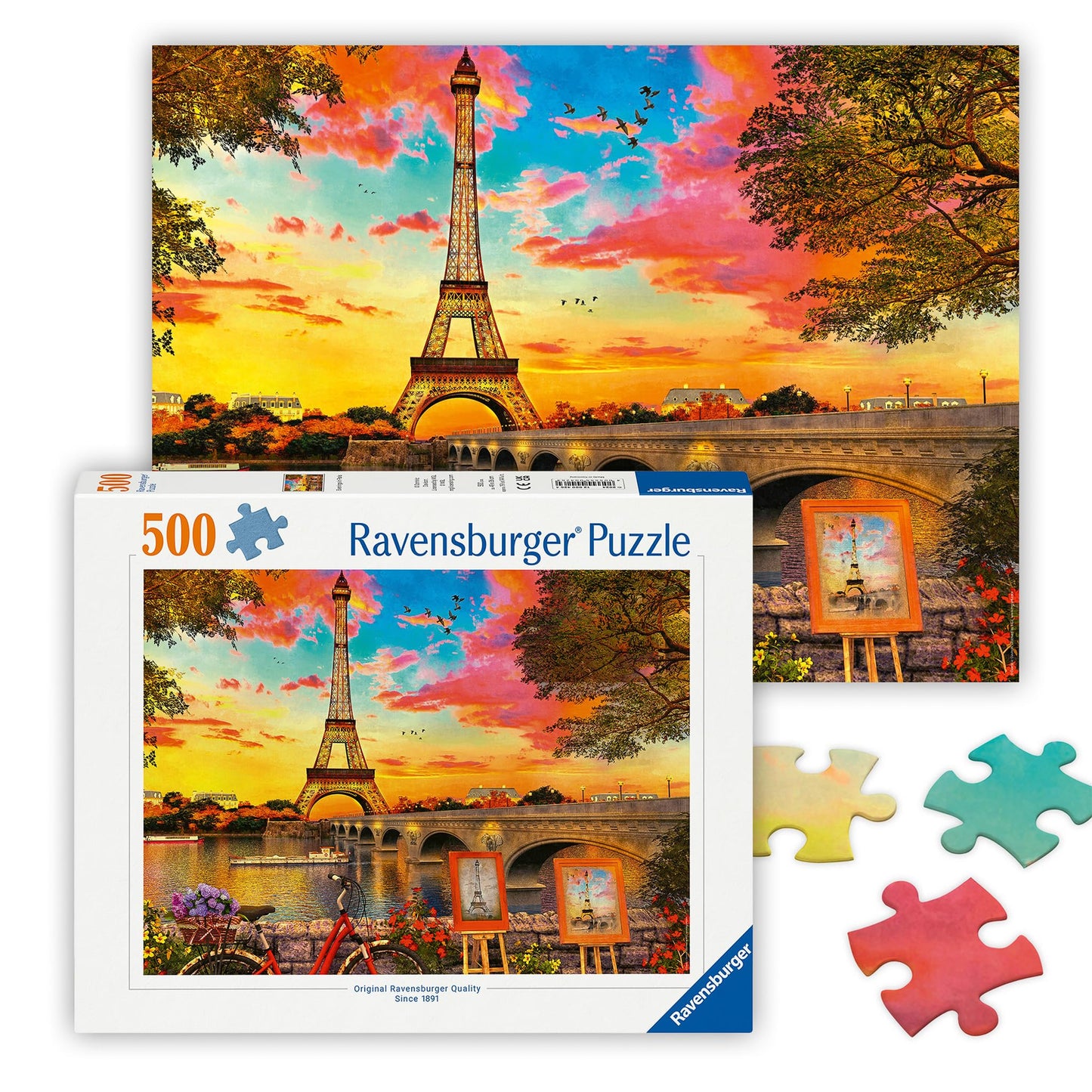 Ravensburger Evening in Paris 500-Piece Jigsaw Puzzle – Dusk Scene, Bold Colors, Frameable Art