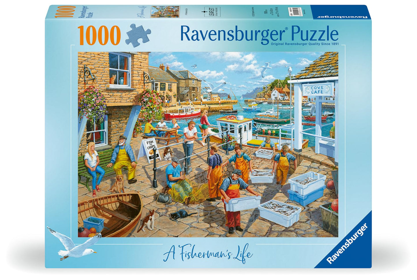 Ravensburger Fisherman's Life 1000-Piece Jigsaw Puzzle – Coastal Pier Scene in Vivid Colors | Puzzles for Adults