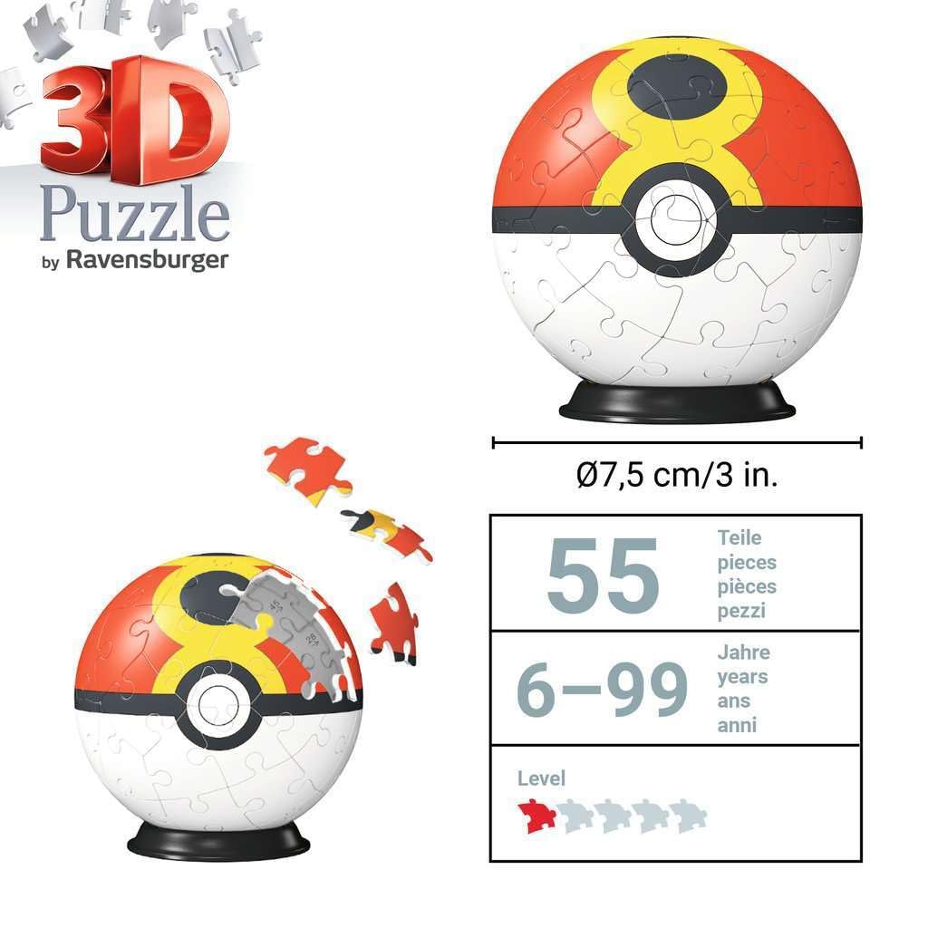 Ravensburger 3D Puzzle Ball 11628 – Repeat Ball Pokéball | No Glue, 6+