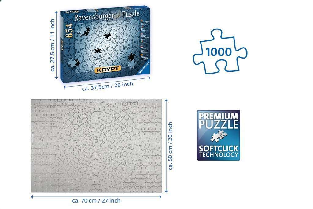Ravensburger Krypt Silver 654-Piece Puzzle for Adults – Unique Pieces & Softclick Interlocking