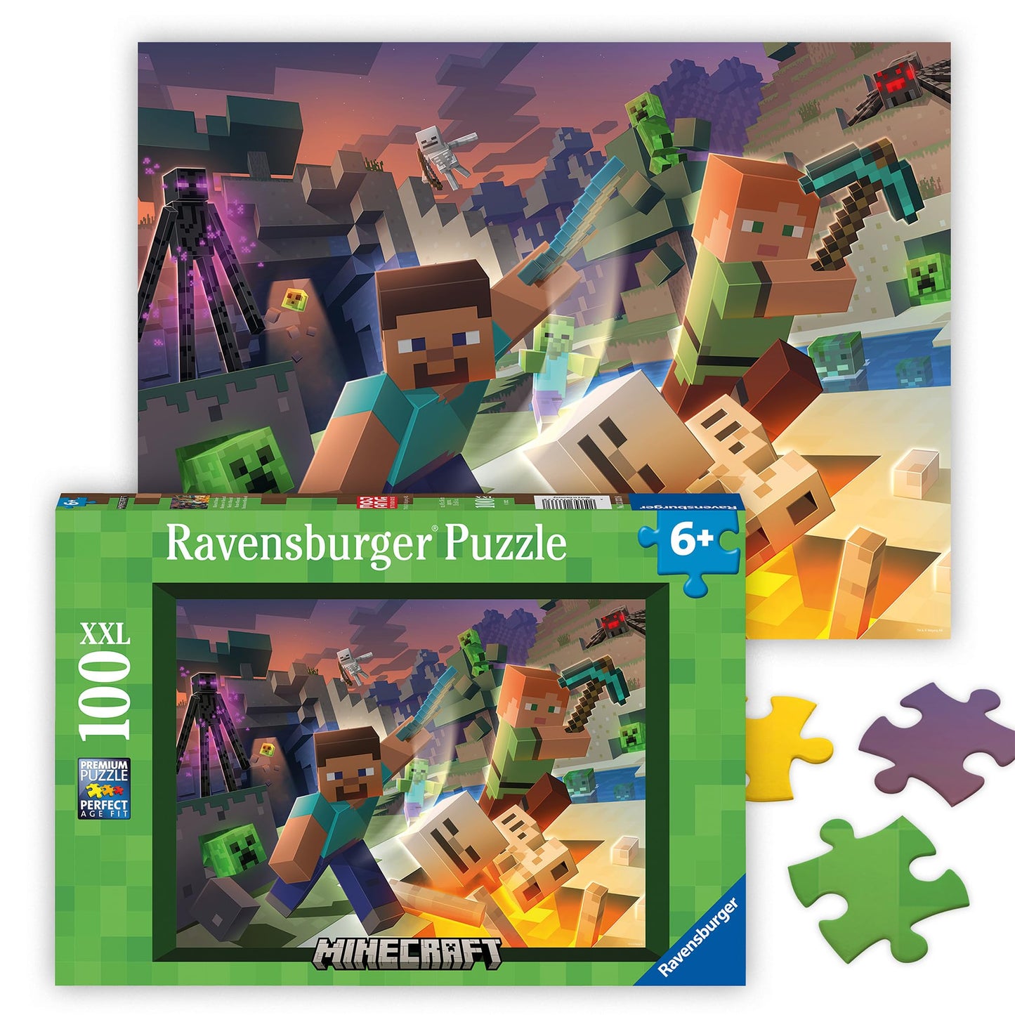 Ravensburger Monster Minecraft 100-Piece Puzzle – XXL for Easy Assembly