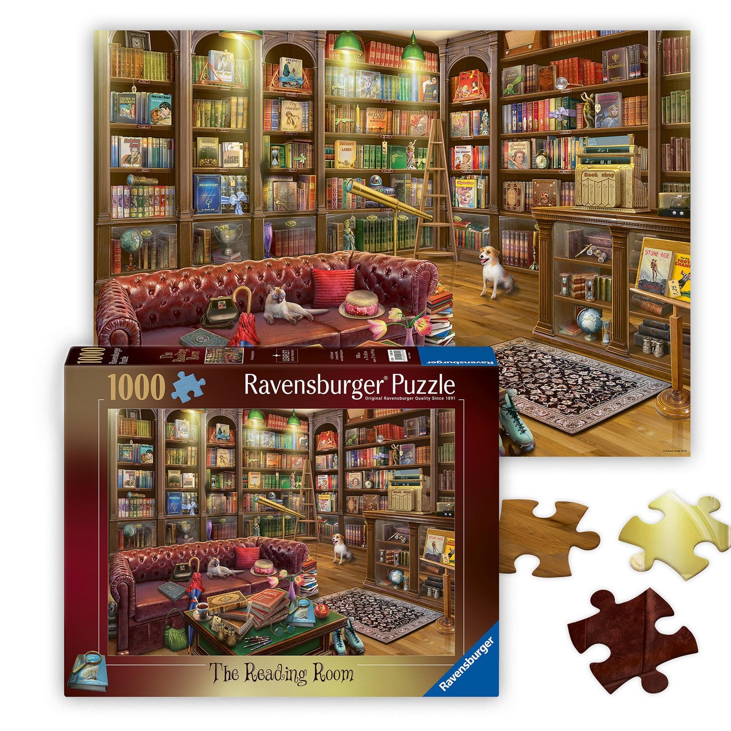 Ravensburger The Reading Room 1000-Piece Jigsaw Puzzle | Cozy Library Scene