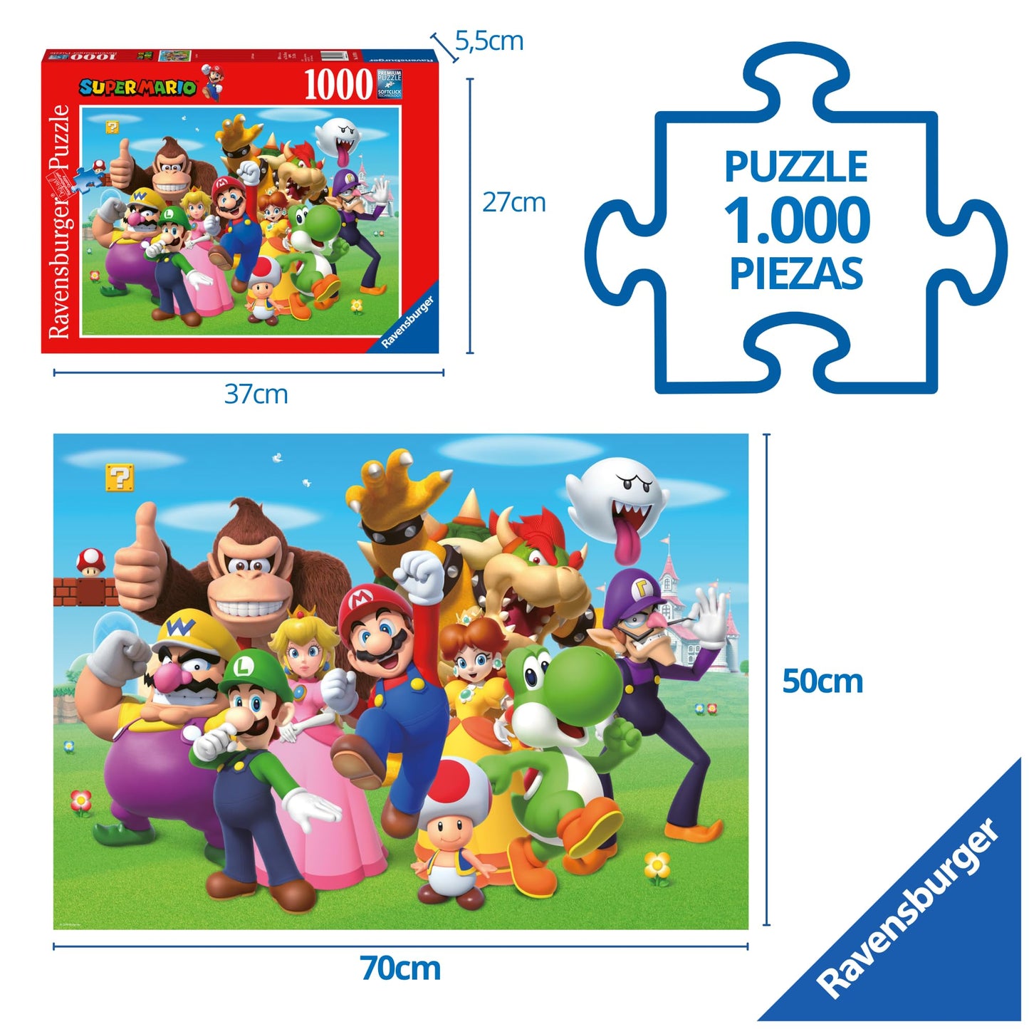 Ravensburger Super Mario Bros 1000-Piece Puzzle – 70 x 50 cm, Ages 12+, Green