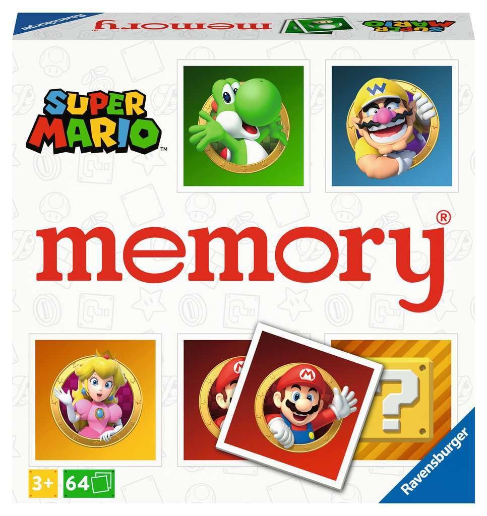 Ravensburger Super Mario Large Memory Game - 64 Cards, 32 Pairs for Kids 3+ | Family Travel Fun