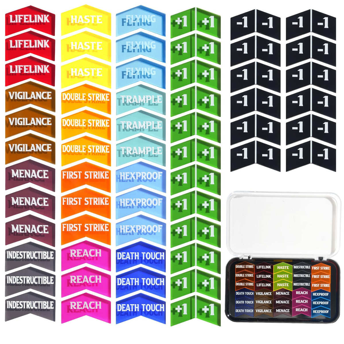 Ravonixis 60 PCS MTG Keyword Counters with Box – Buff & Ability Tokens for MTG
