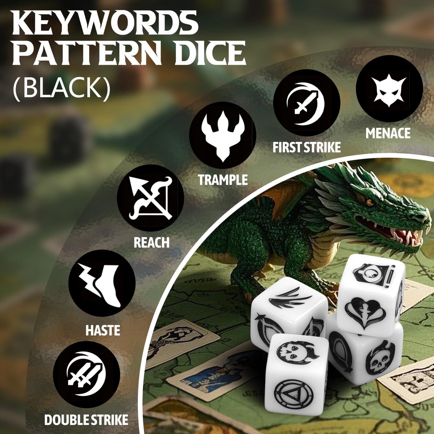 Ravonixis 48-Piece MTG Keywords Dice Set | Pattern Dice for Lifelink, Flying, Haste