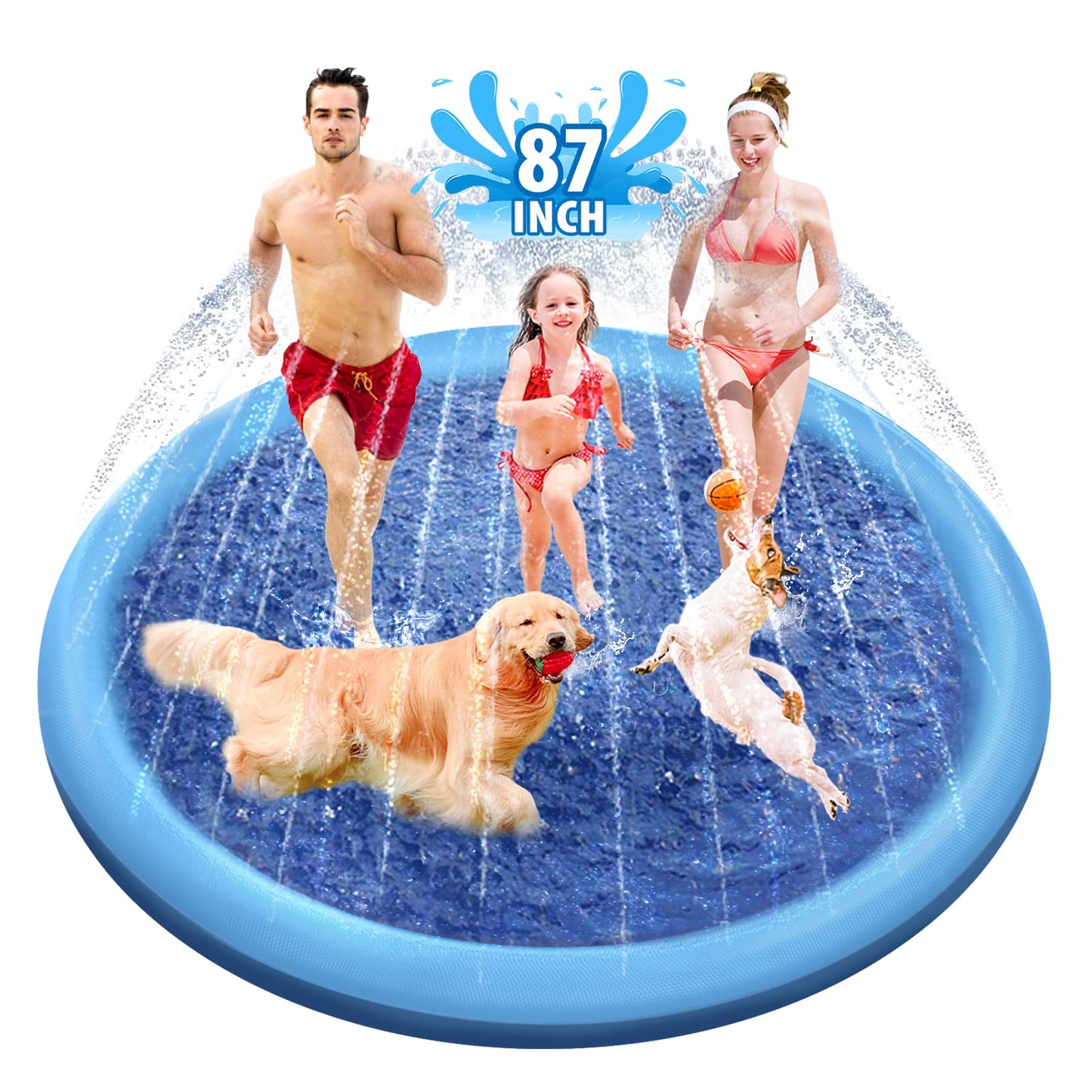 Raxurt 87in Anti-Slip Dog Splash Pad | 0.55mm Thick Durable PVC Water Play Mat