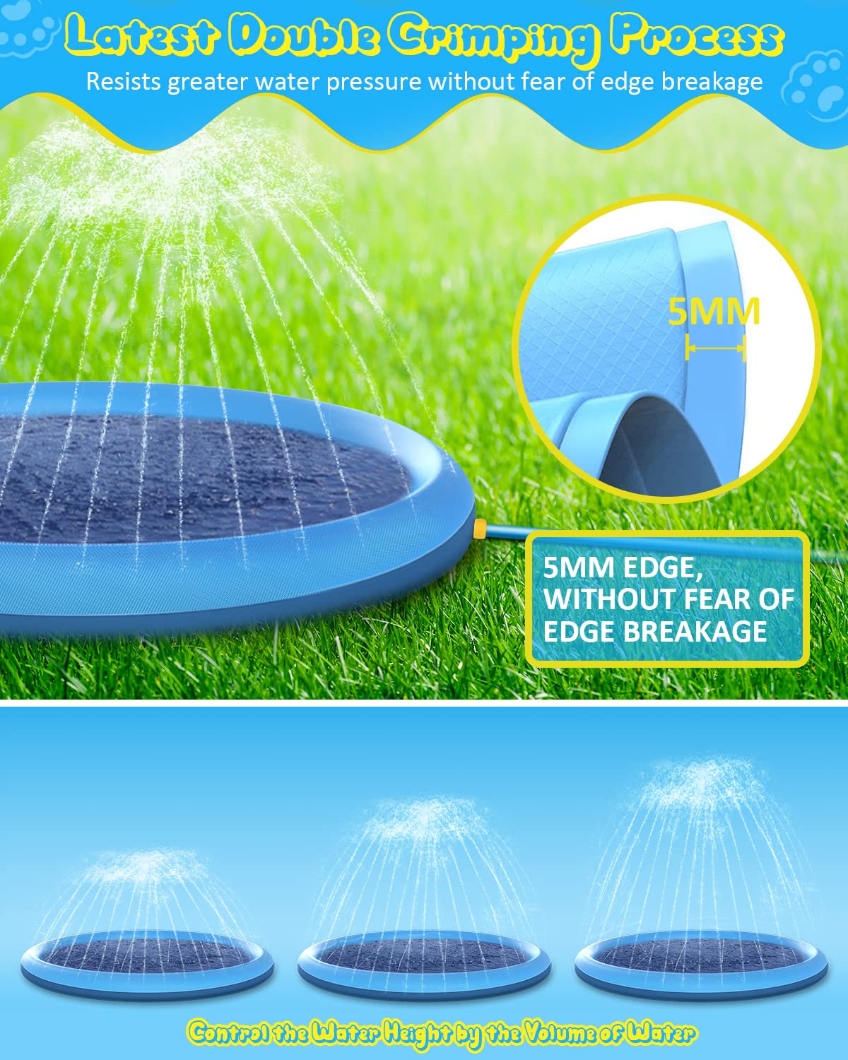 Raxurt 87in Anti-Slip Dog Splash Pad | 0.55mm Thick Durable PVC Water Play Mat