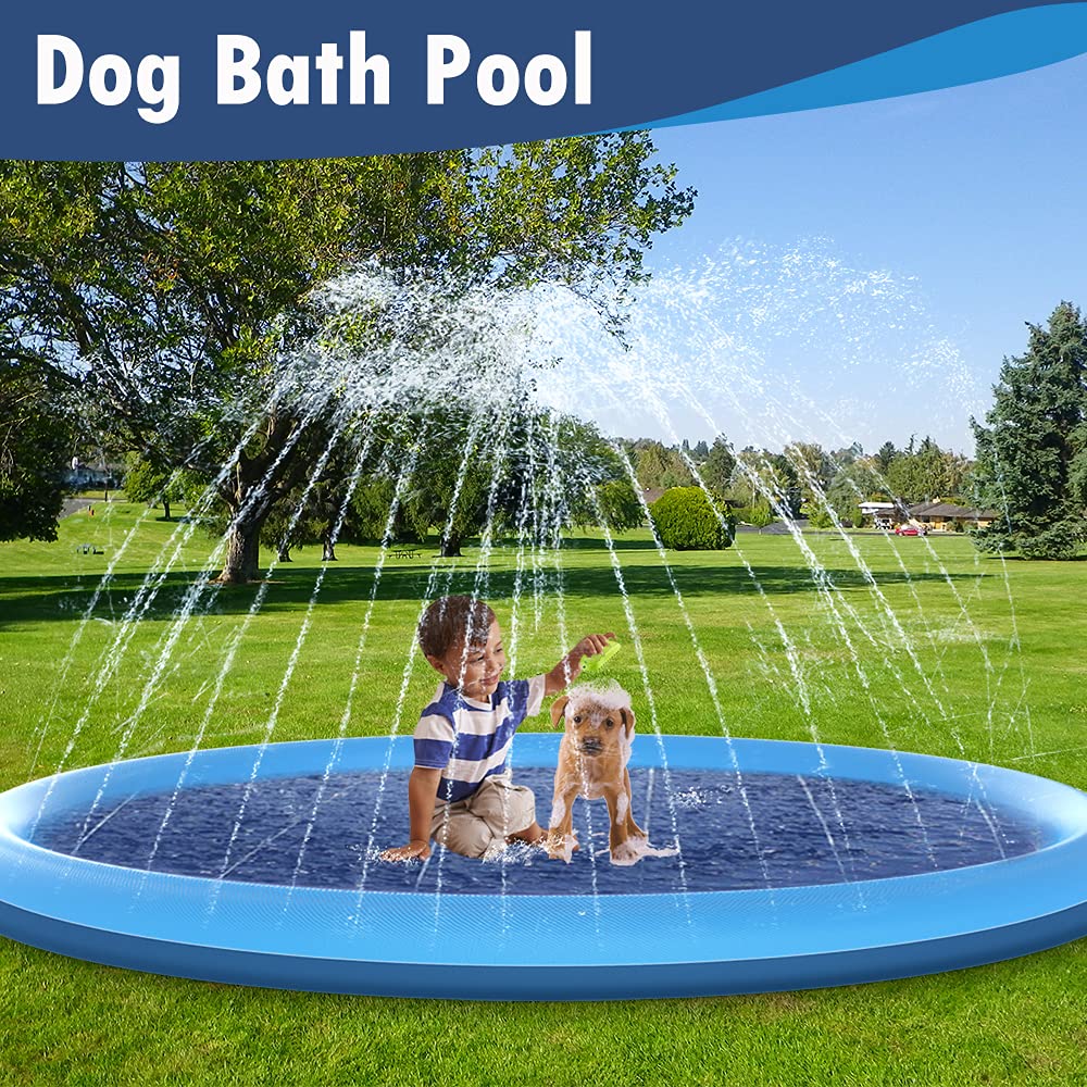 Raxurt 87in Anti-Slip Dog Splash Pad | 0.55mm Thick Durable PVC Water Play Mat