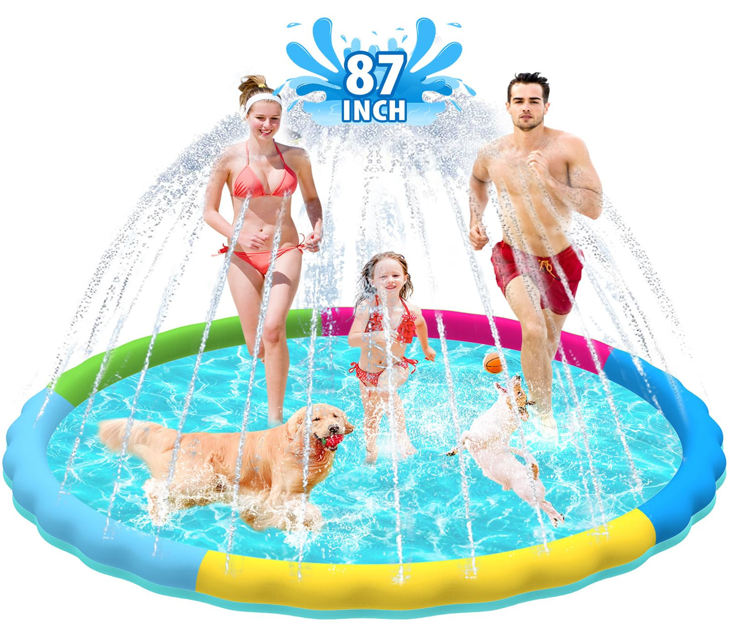 Raxurt Splash Pad for Dogs - 87in Anti-Slip Pool Mat, 0.55mm Thick Durable Surface