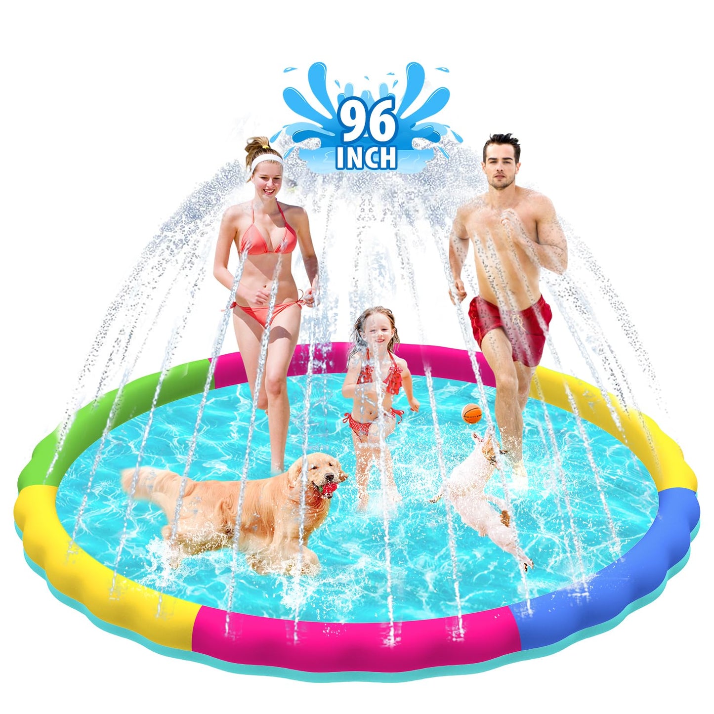 Raxurt Splash Pad 97 Inch – Thickened 0.55mm PVC Dog Pool & Kids Splash Pad