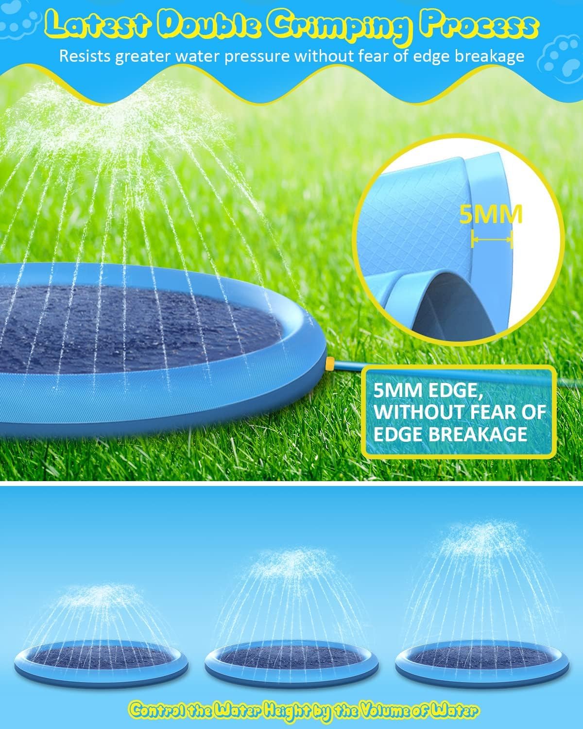 Raxurt Splash Pad 118'' – Non-Slip Kids & Dogs Pool, 0.55mm Thick