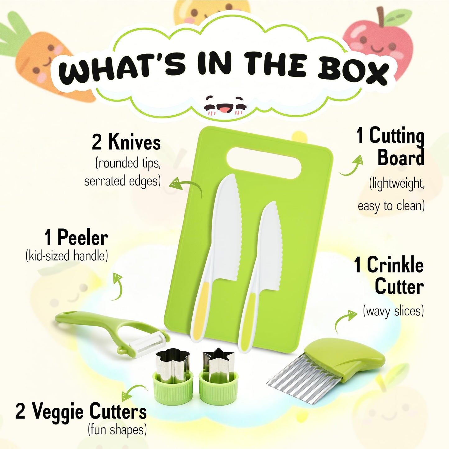 Raymeer 7-Pcs Kids Knife Set for Real Cooking — Toddler Montessori Kitchen Tools