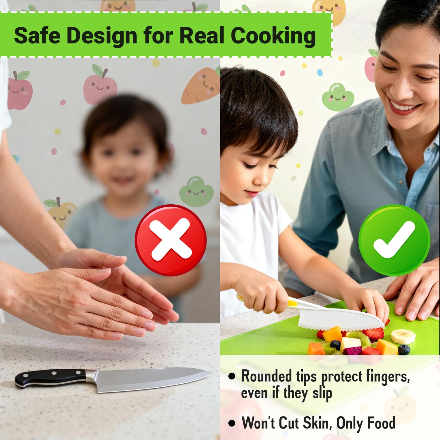 Raymeer 7-Pcs Kids Knife Set for Real Cooking — Toddler Montessori Kitchen Tools