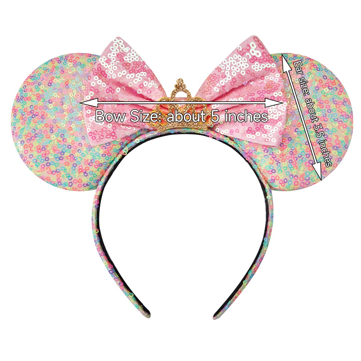 RAZKO Sequin Mouse Ears Headband – Rainbow Iridescent Mice Ears for Women & Kids