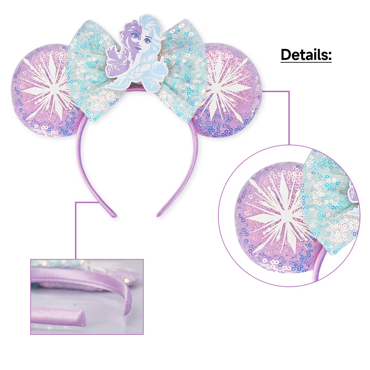 RAZKO Mouse Ears Headband – Sequin Minnie Ears, One Size, 16 Colors