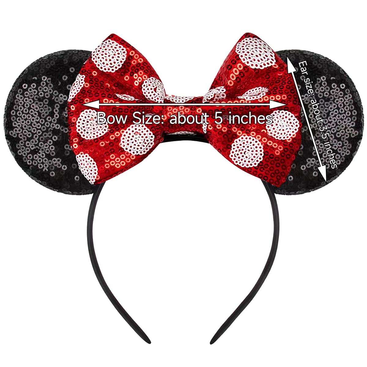 RAZKO Sequin Mouse Ears Headband – Red Polka Dot for Women & Girls