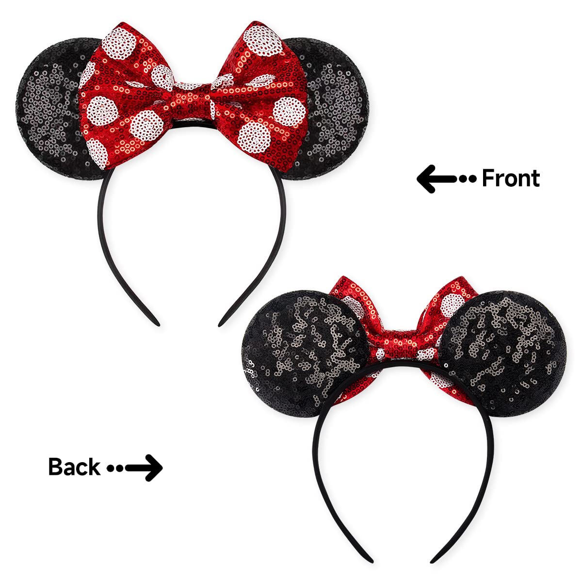 RAZKO Sequin Mouse Ears Headband – Red Polka Dot for Women & Girls