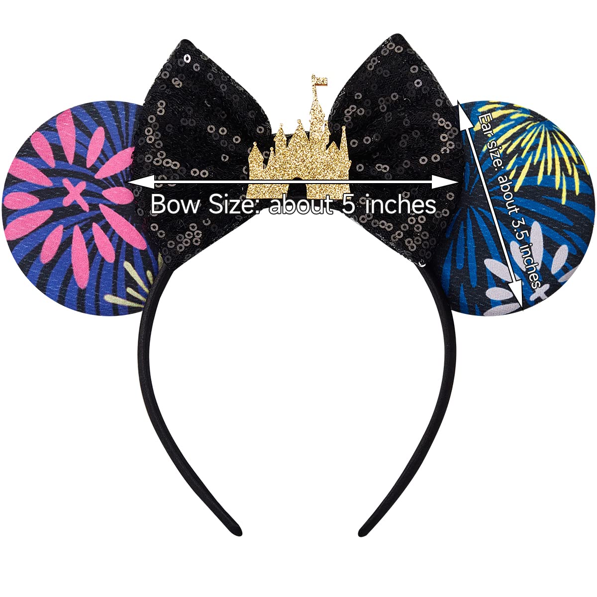 RAZKO Mouse Ears Headband – Black Castle Sequin Ears for Women & Girls