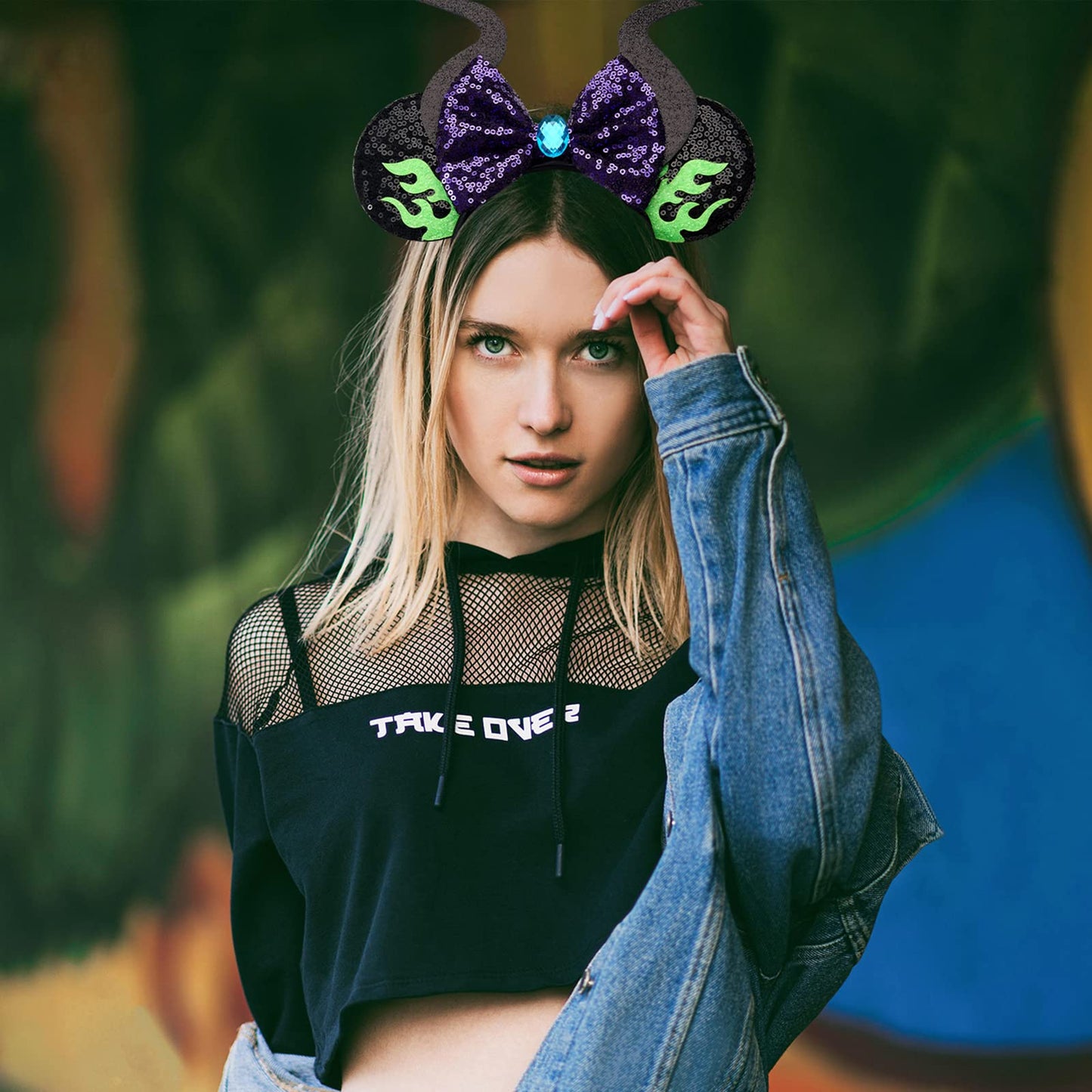 RAZKO Mouse Ears Headband – Sequin Maleficent Design, Satin-Covered Comfort