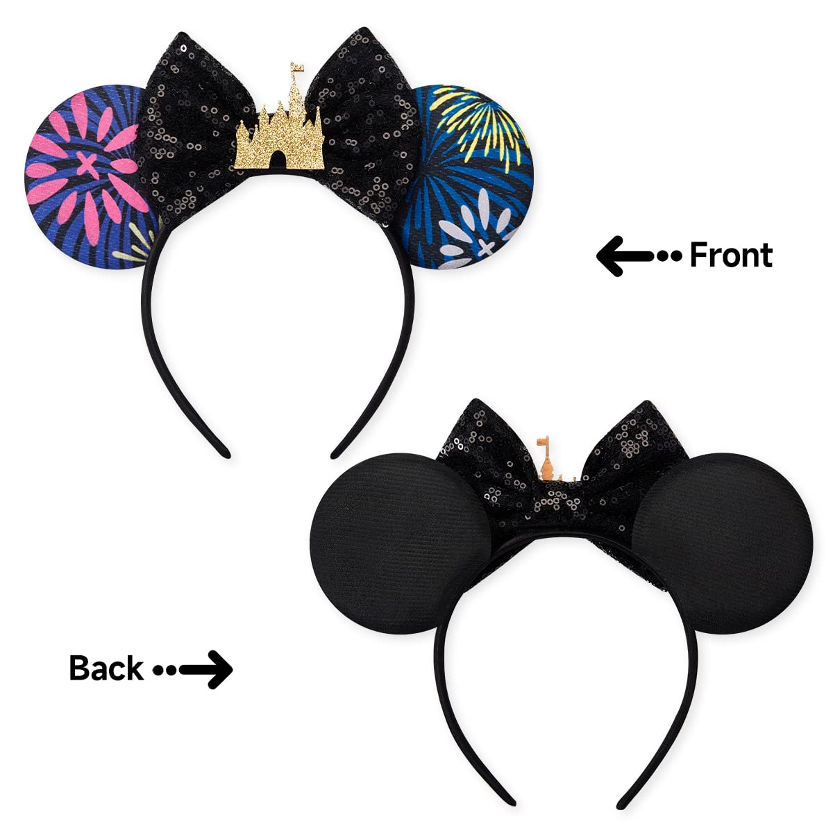 RAZKO Mouse Ears Headband – Black Castle Sequin Ears for Women & Girls