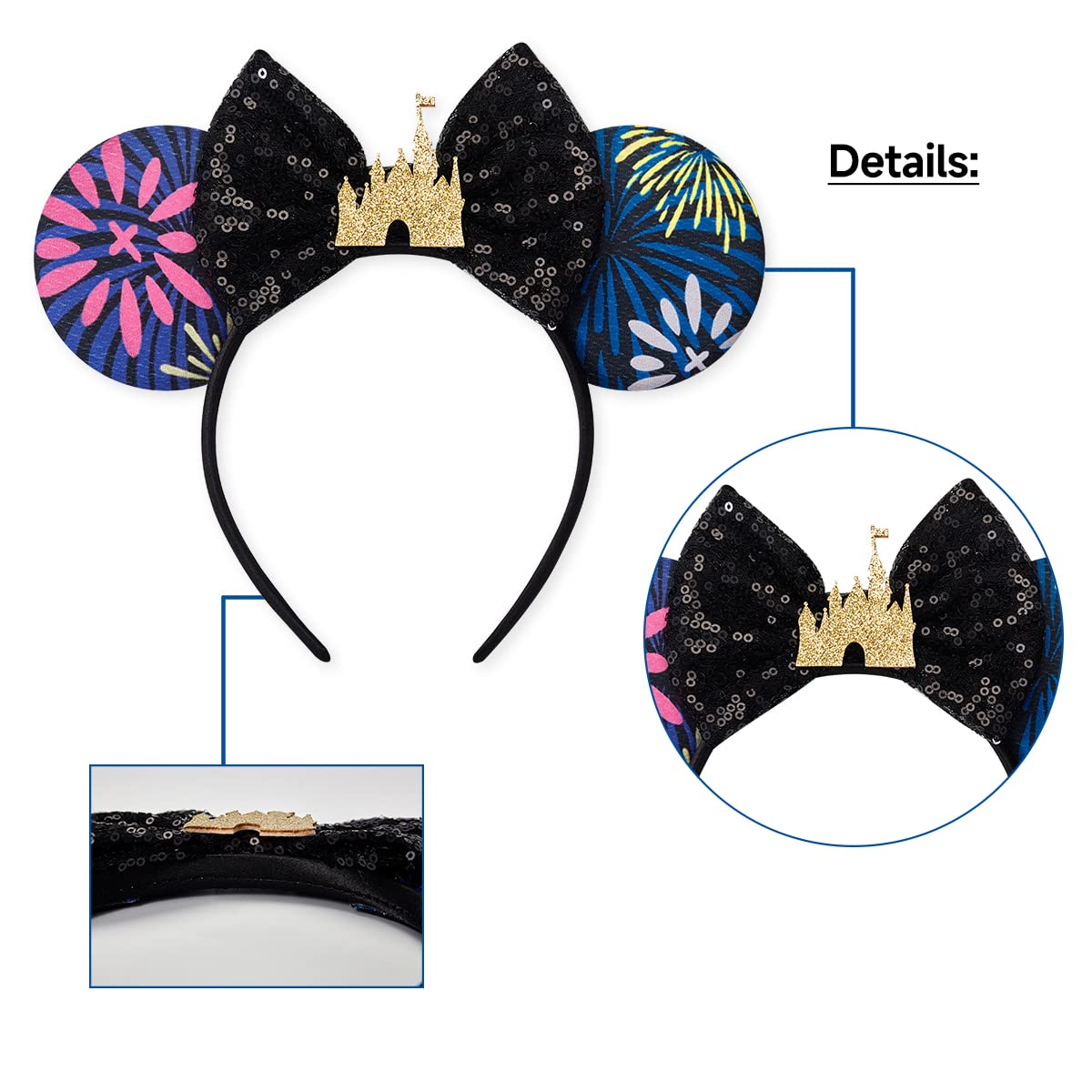 RAZKO Mouse Ears Headband – Black Castle Sequin Ears for Women & Girls