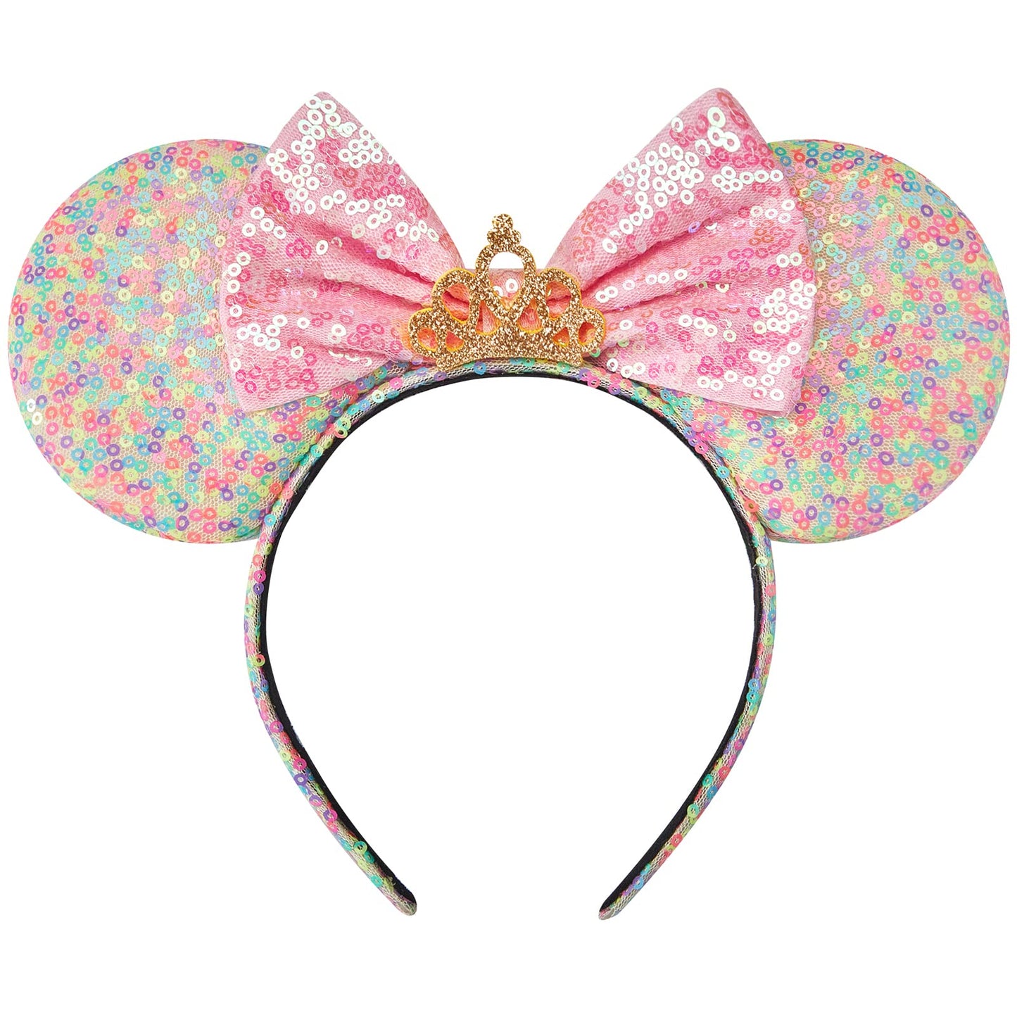 RAZKO Sequin Mouse Ears Headband – Rainbow Iridescent Mice Ears for Women & Kids