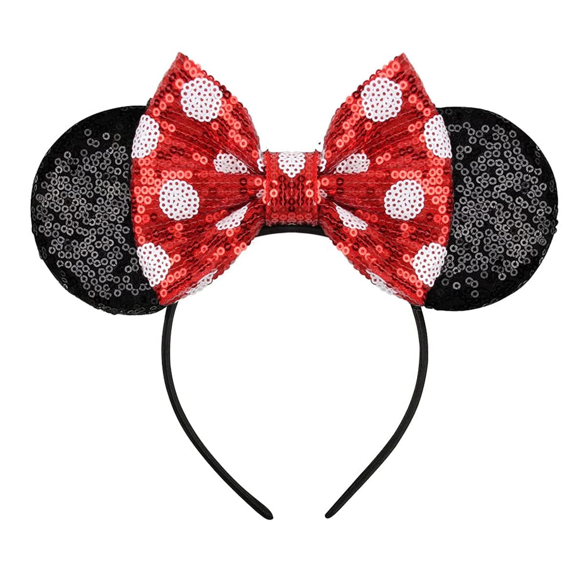 RAZKO Sequin Mouse Ears Headband – Red Polka Dot for Women & Girls