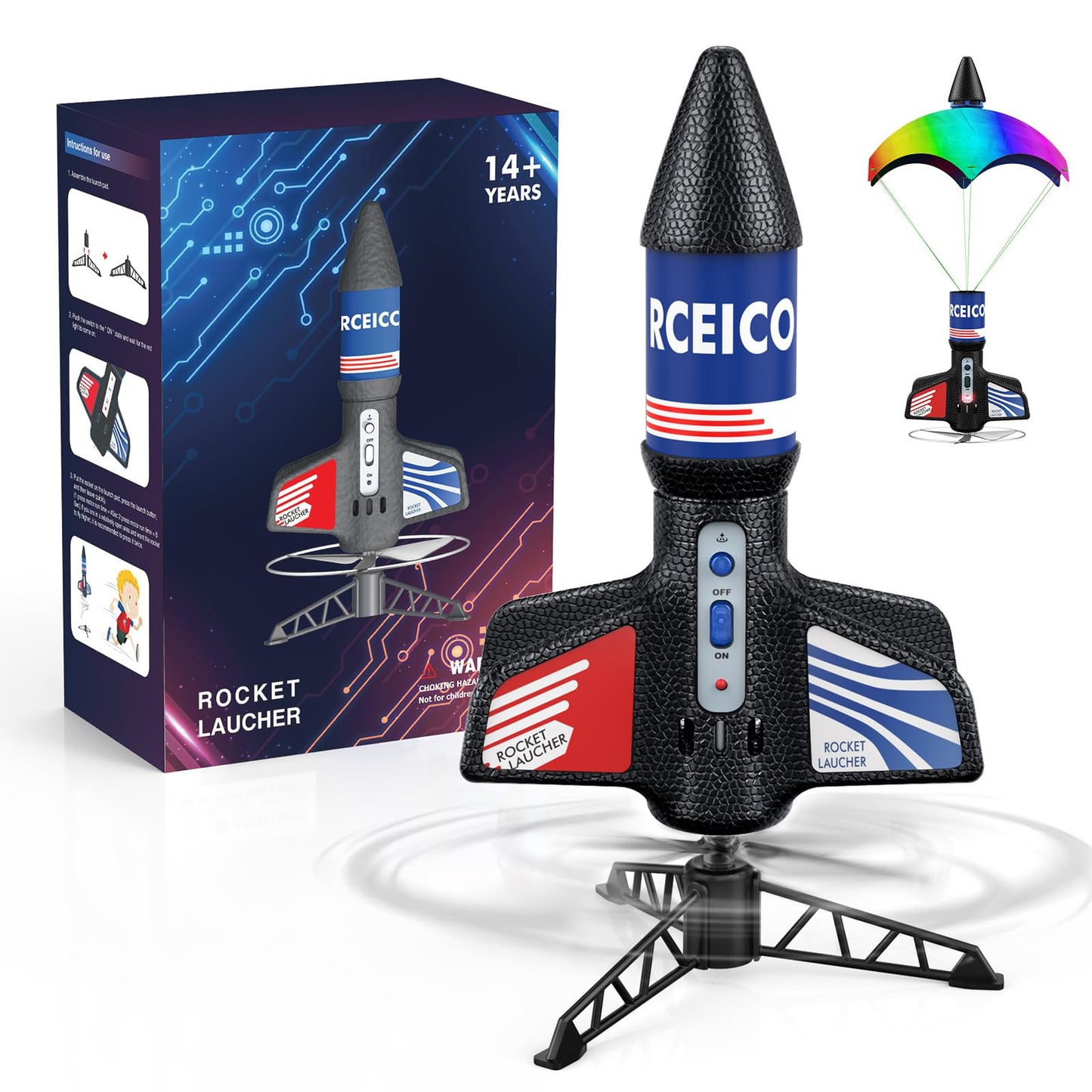 Rceico Rocket Launcher: 200 ft Altitude, Night Lights, 3S Delay | Outdoor Toy for 8–13