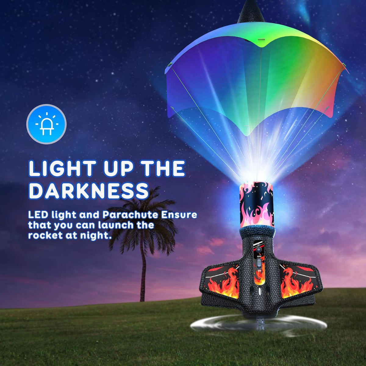 Rceico Rocket Launcher – Up to 170 ft Altitude Outdoor Rocket Kit with Night Lights, Rechargeable Launch Set for Kids 8-12