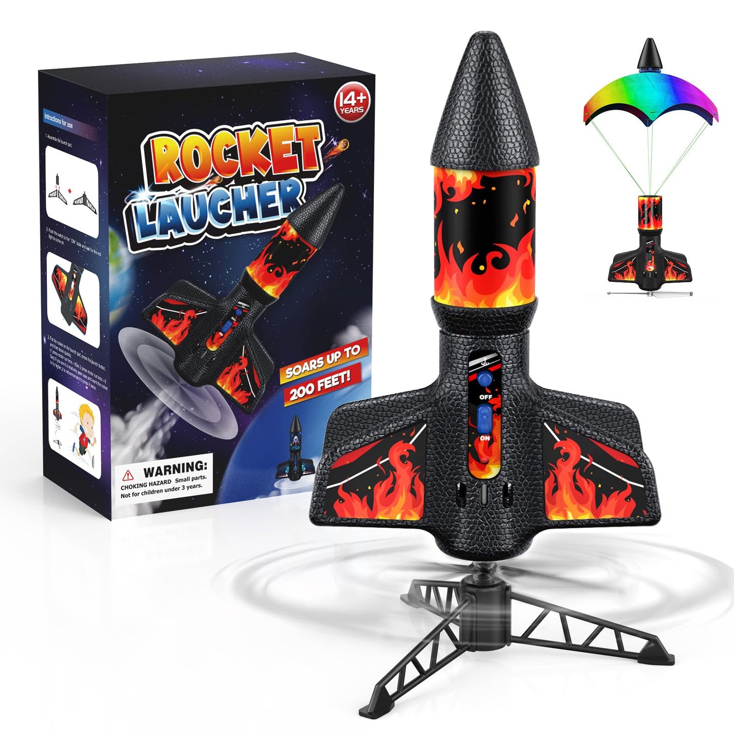 Rceico Rocket Launcher – Up to 170 ft Altitude Outdoor Rocket Kit with Night Lights, Rechargeable Launch Set for Kids 8-12