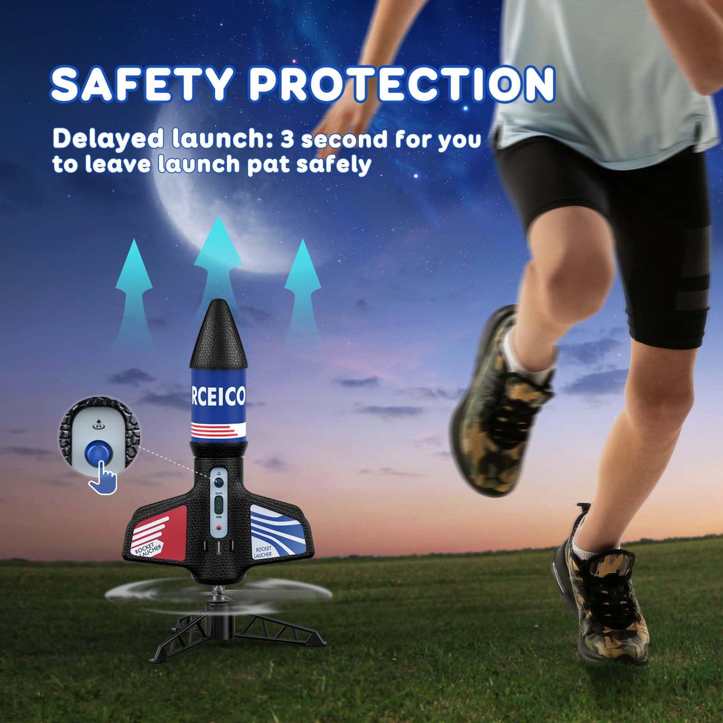 Rceico Rocket Launcher: 200 ft Altitude, Night Lights, 3S Delay | Outdoor Toy for 8–13